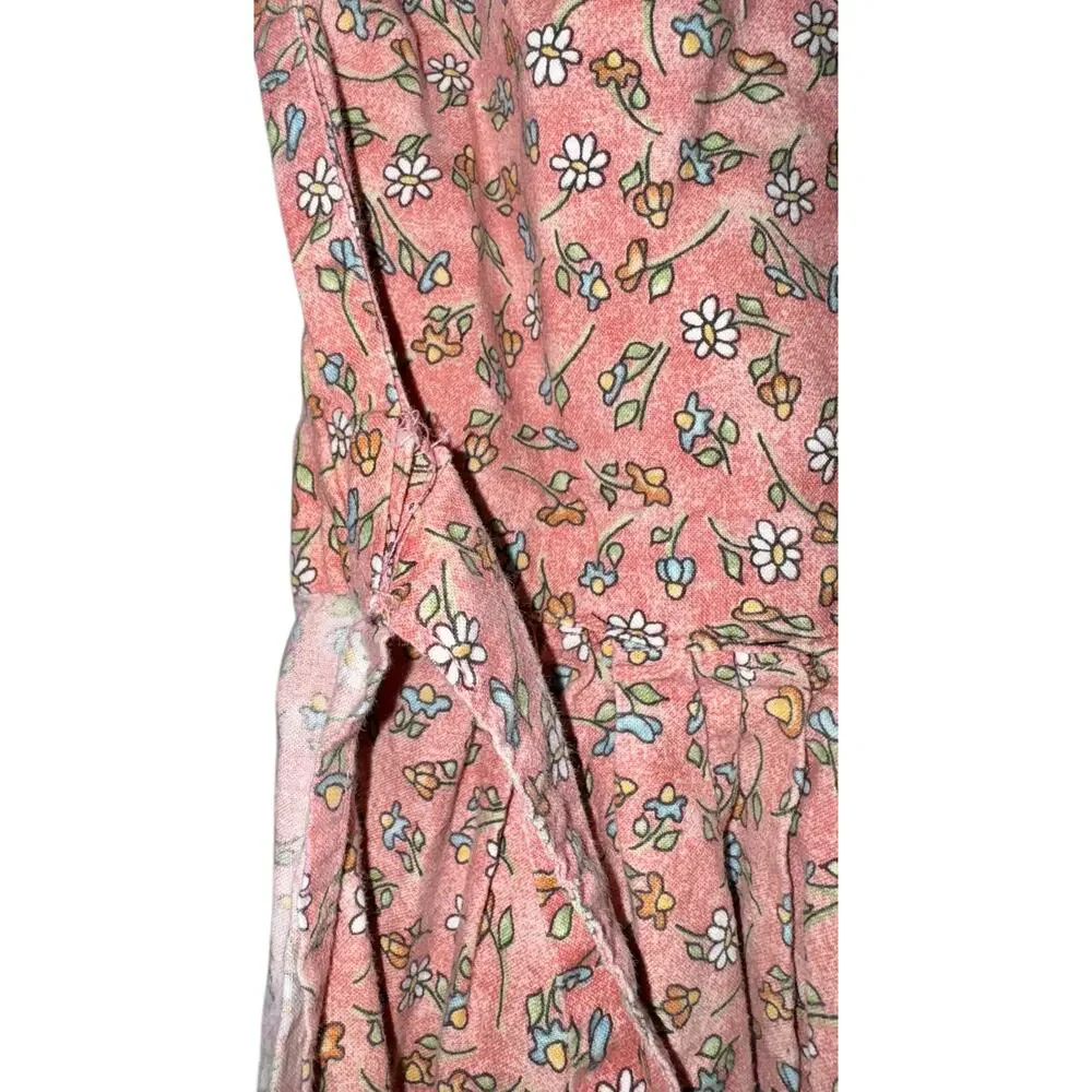 Vintage Handmade Girls Apron‎ Ditzy Floral Pink Pocket Daisy Prairie